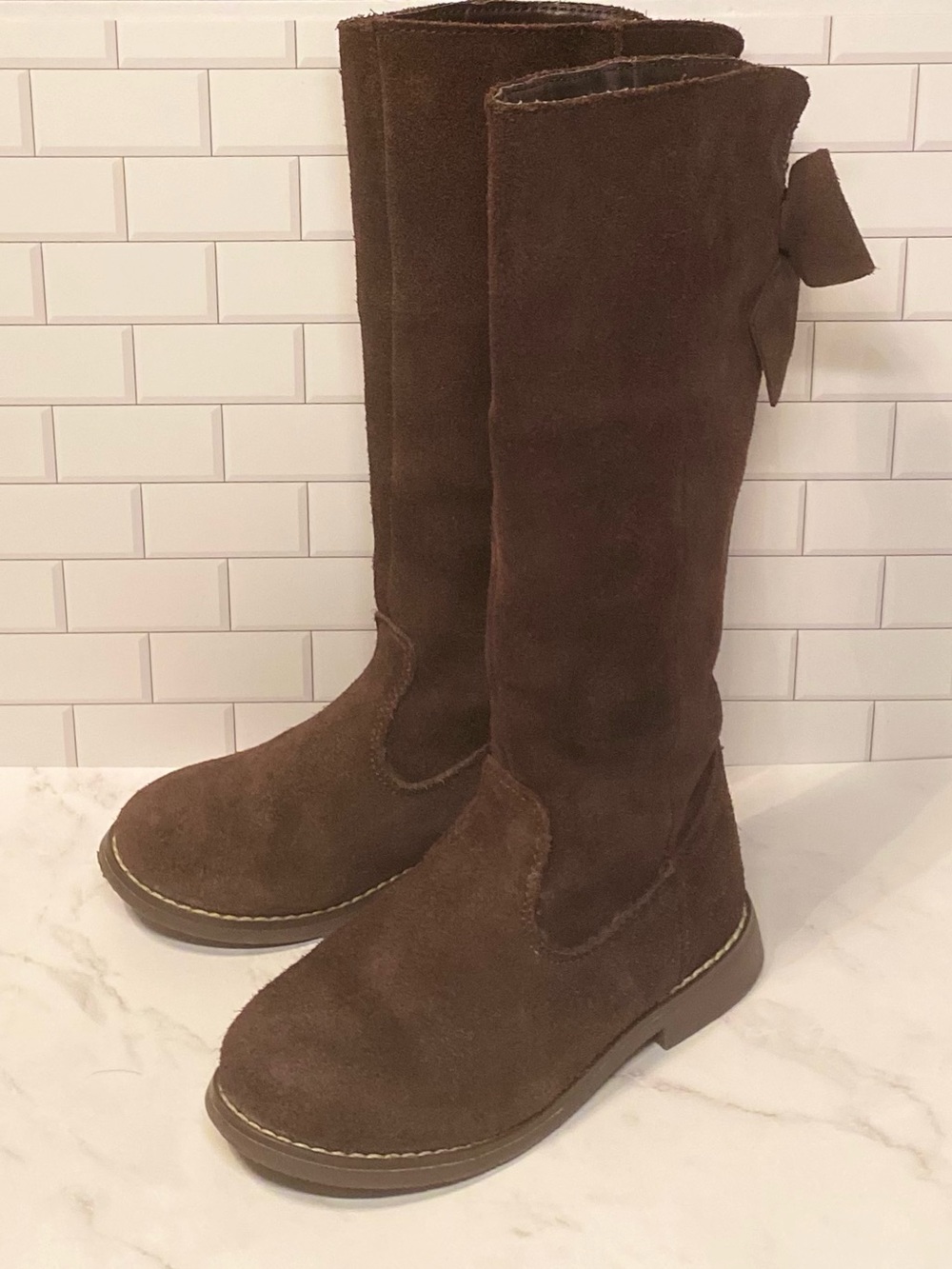 Gymboree Girls’ Chocolate Brown Genuine Suede Knee Boots with Bow Accent Size 11